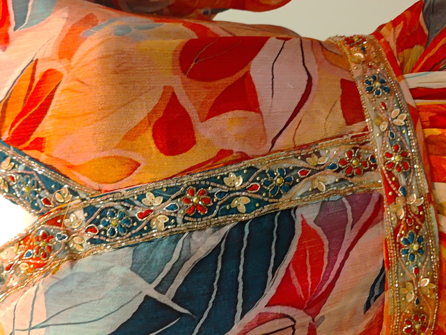 Orange Floral Indowestern Dress | Chiffon Base