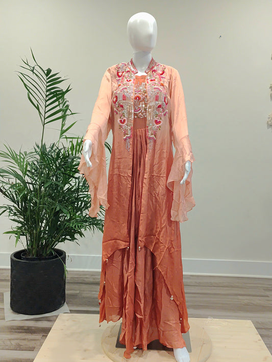 Georgette Long Gown with Half-Length Shrug | Zarkan Work (L & XL)